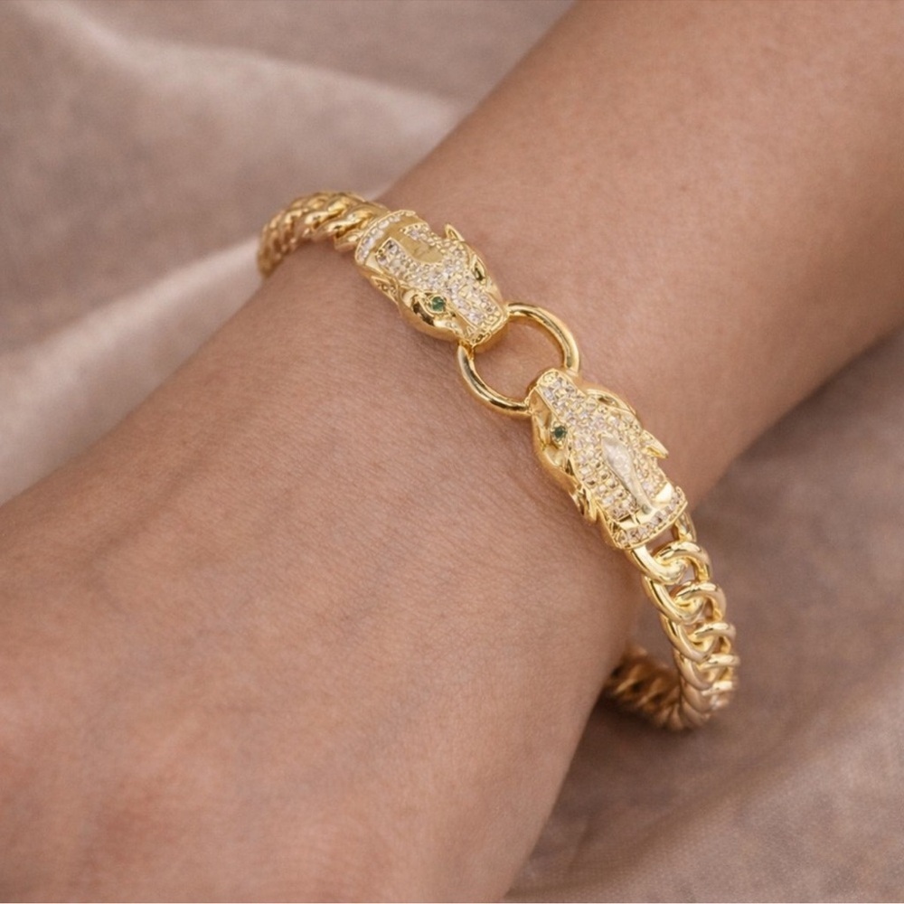 Panther Head Link Cuff Bracelet